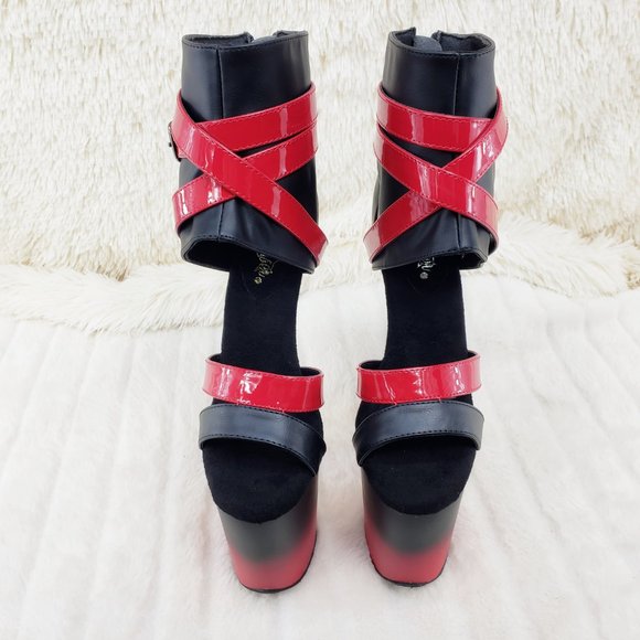Flamingo 80015 Red Black 2 tone 8" High Heel Closed Back Platform Pole Shoes - Picture 12 of 15